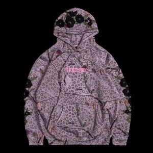 Civil Regime Pink Cheetah Print Black Roses Hoodie Size Large